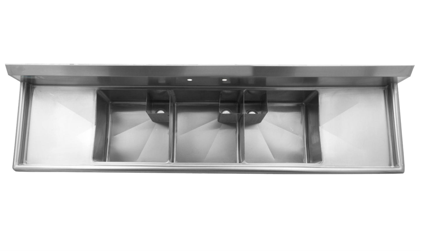 18" Triple Sink with Two Drain Board SM-T1818-LR