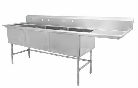 24" Triple Sink with Right Drain Board SM-T2424-R