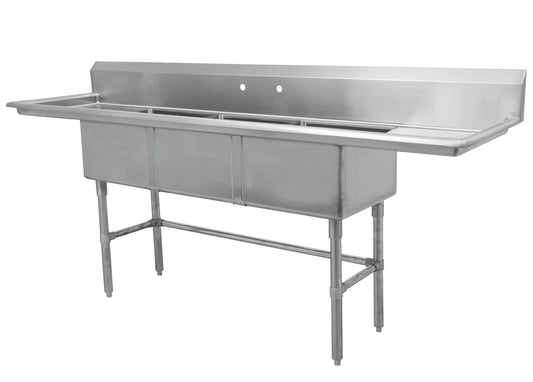 18" Triple Sink with Two Drain Board SM-T1818-LR