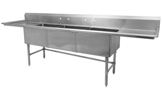 24" Triple Sink with Two Drain Board SM-T2424-LR